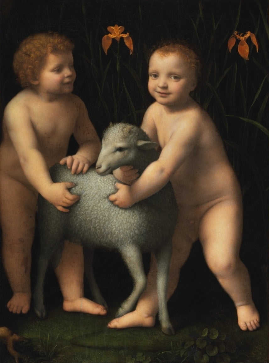 Het kind Jezus en de kleine heilige Johannes de Doper met een lam - Bernardino Luini