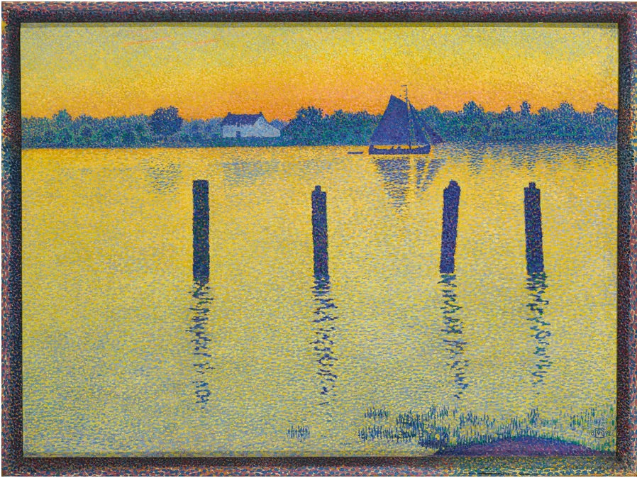 De Schelde stroomopwaarts van Antwerpen, 's avonds - Théo van Rysselberghe