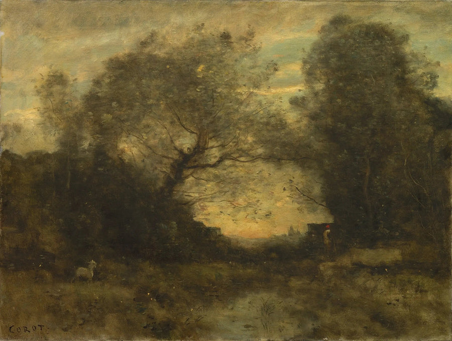 Het vijvertje bij de ingang van het bos - Jean-Baptiste Camille Corot