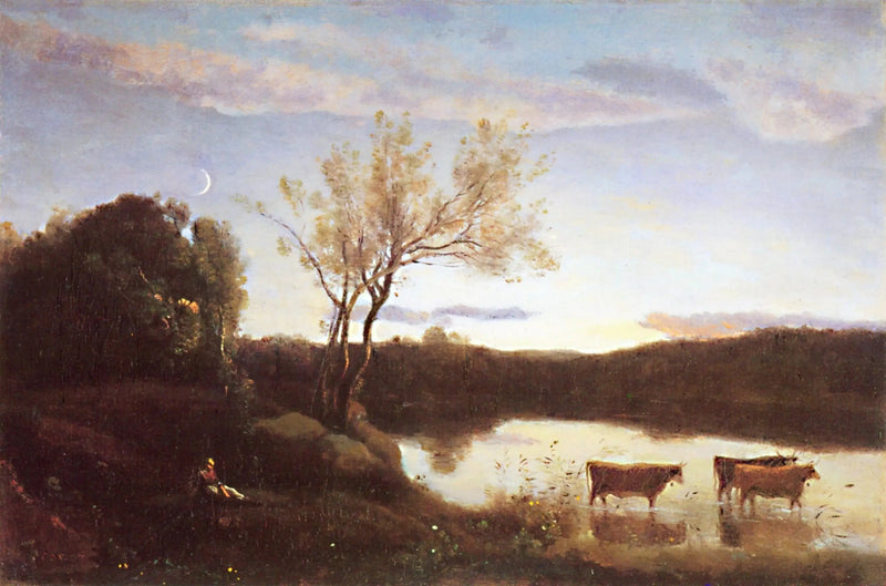Het Vijver bij de Drie Koeien en de Maanboog - Jean-Baptiste Camille Corot