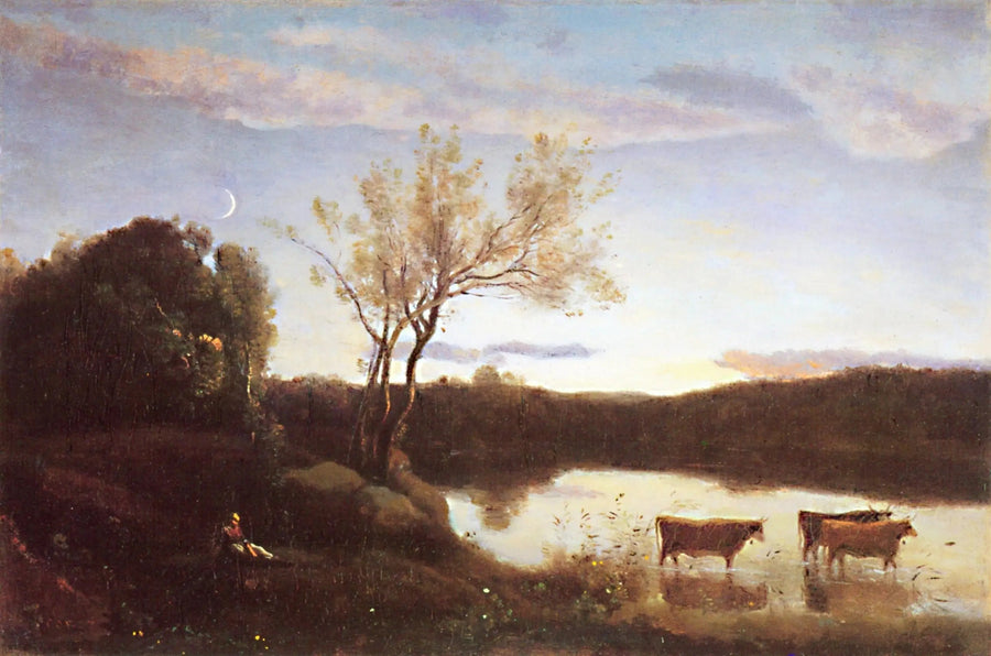 Het Vijver bij de Drie Koeien en de Maanboog - Jean-Baptiste Camille Corot