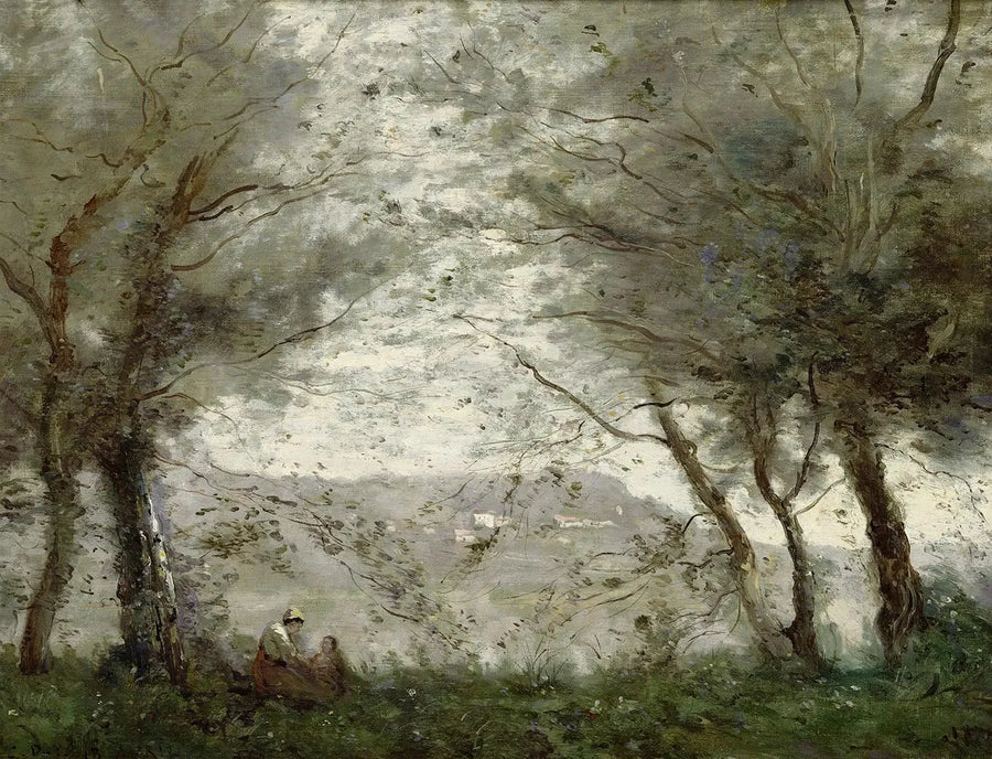 Het vijver van Ville-d'Avray gezien door de bladeren - Jean-Baptiste Camille Corot