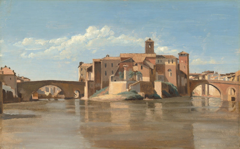 Het eiland en de brug San Bartolomeo, Rome - Jean-Baptiste Camille Corot