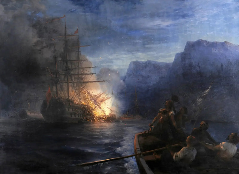 De brand van het vlaggenschip van de Turkse vloot door Kanáris - Ivan Aïvazovski

Source:
L'incendie du navire amiral turc par Kanáris - Ivan Aïvazovski