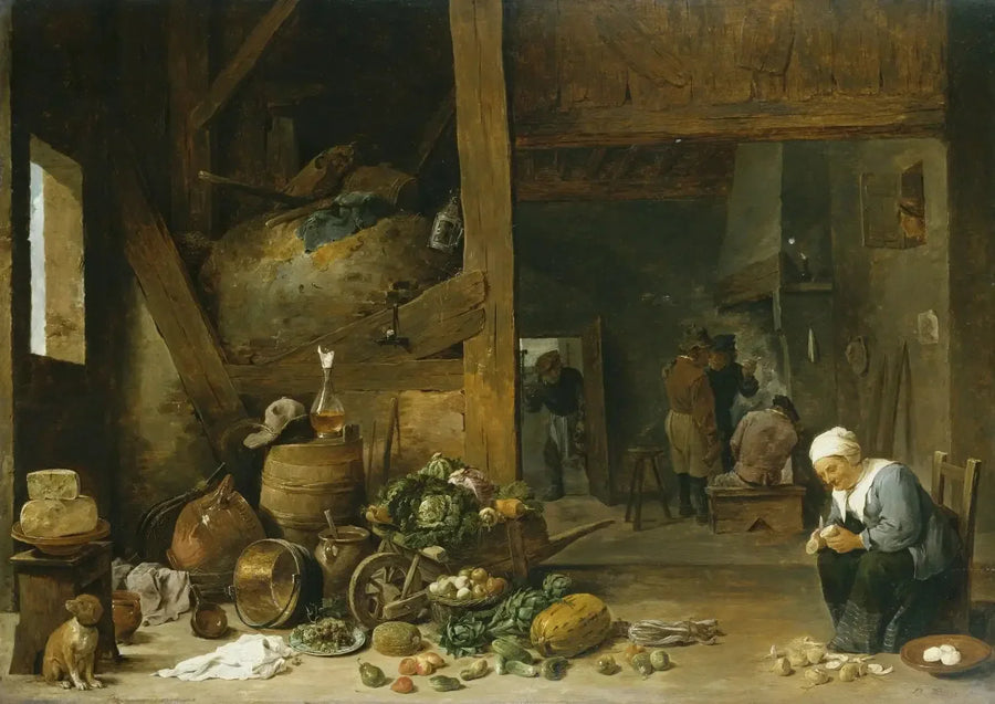 Het interieur van een keuken met een oude vrouw die pastinaak schilt - David Teniers de Jonge

Source:
L'intérieur d'une cuisine avec une vieille femme épluchant des navets - David Teniers le Jeune