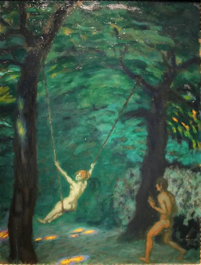 Reproduction du tableau « La Balançoire - Franz Von Stuck » par Alpha Reproduction en peinture à l’huile