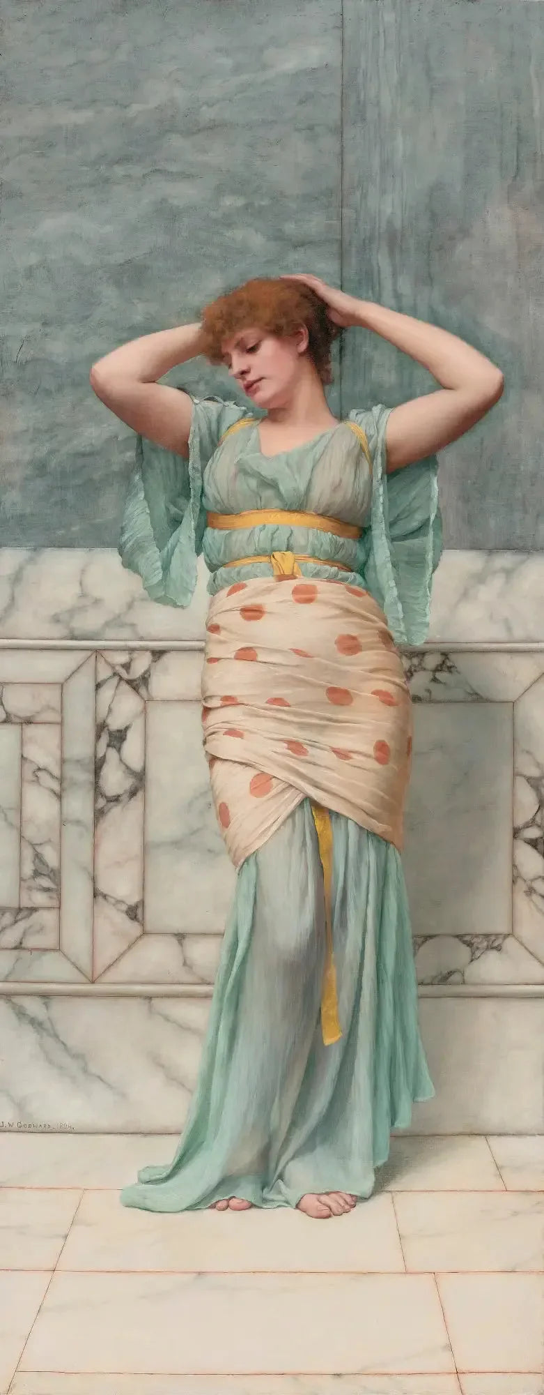 De schoonheid in een marmeren kamer - John William Godward
