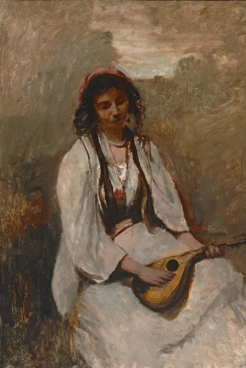 De Boheemse vrouw met de mandoline zittend - Jean-Baptiste Camille Corot