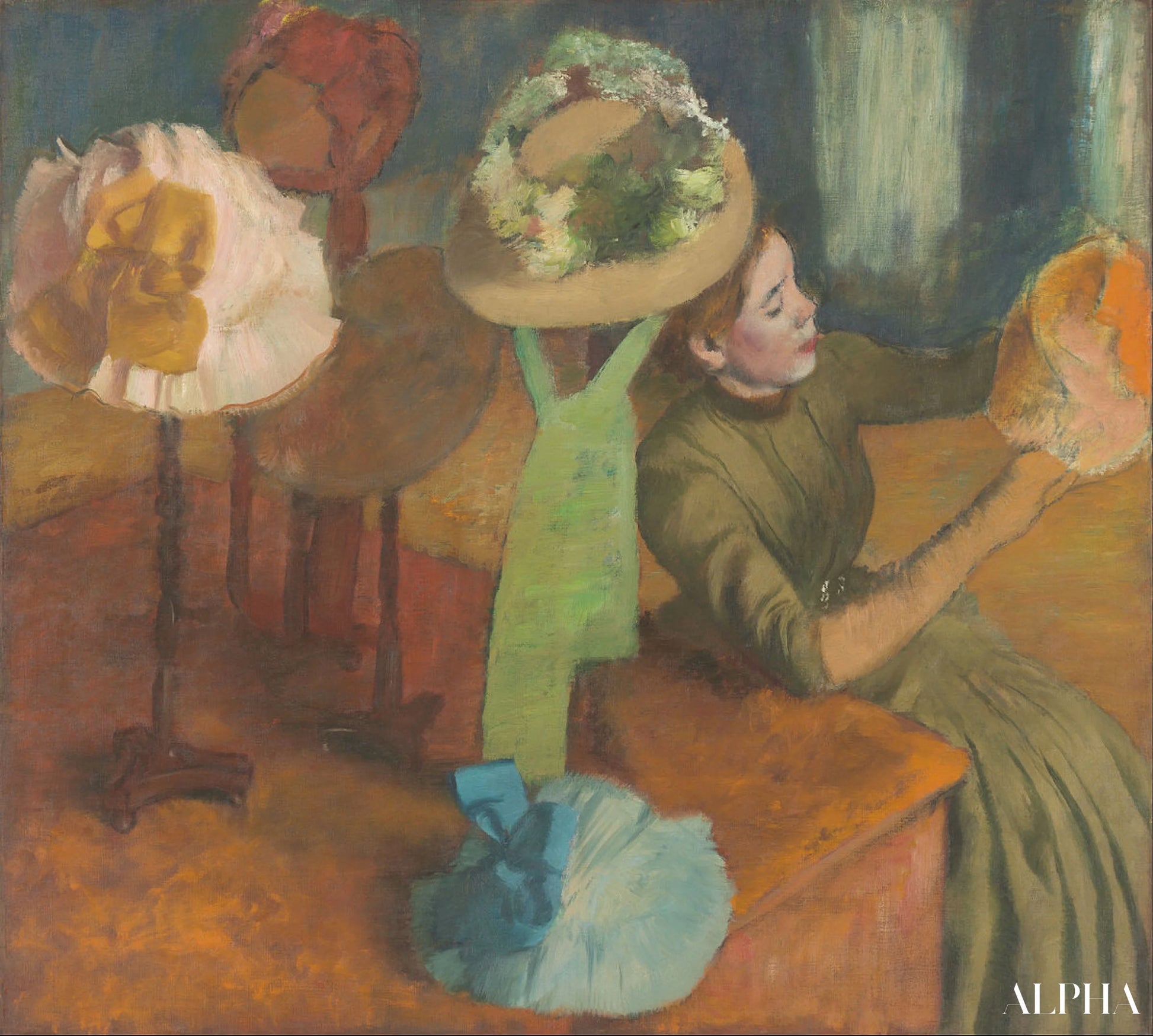 de hoedenwinkel - Edgar Degas - Reproducties van schilderijen en hoogwaardige schilderijen