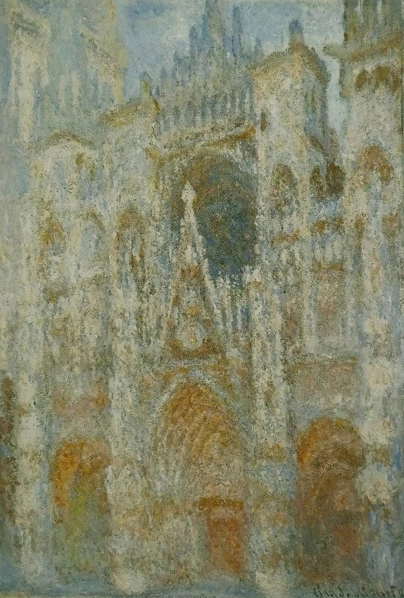 Reproduction du tableau « La Cathédrale de Rouen, le Portail, Soleil matinal ; Harmonie bleue - Claude Monet » par Alpha Reproduction en peinture à l’huile