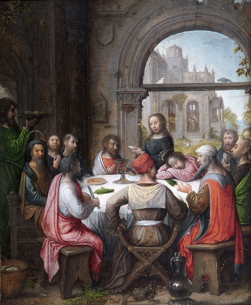 Het Laatste Avondmaal met de instelling van de Eucharistie en het voetenwassen door Christus - Juan de Flandes
