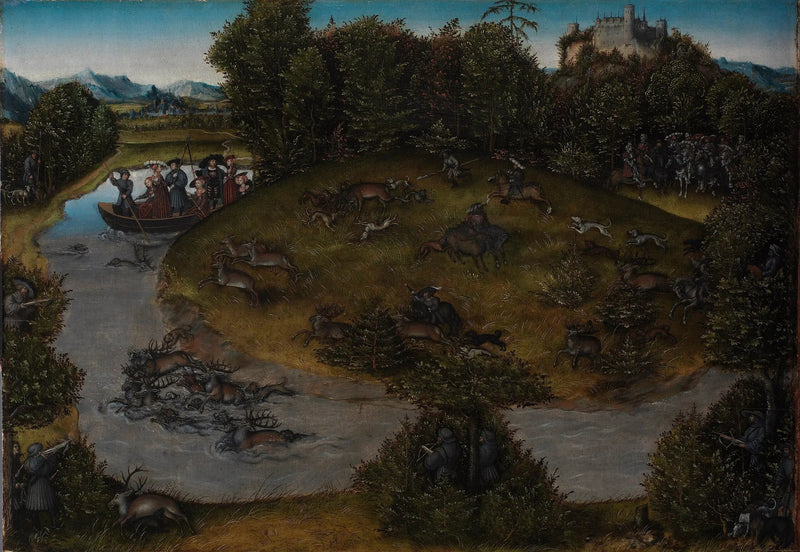 Het jagen op de hert van keurvorst Frederik de Wijze (1463-1525) van Saksen - Lucas Cranach de Oudere