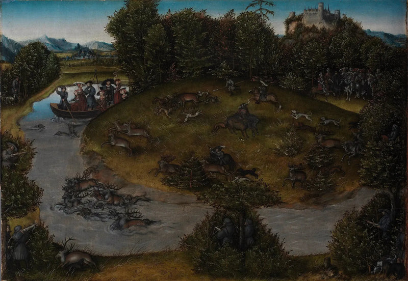 Het jagen op de hert van keurvorst Frederik de Wijze (1463-1525) van Saksen - Lucas Cranach de Oudere