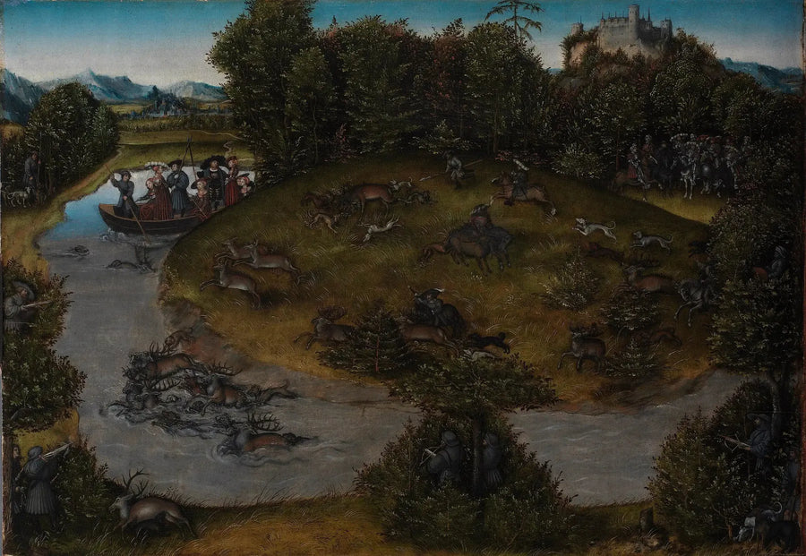 Het jagen op de hert van keurvorst Frederik de Wijze (1463-1525) van Saksen - Lucas Cranach de Oudere