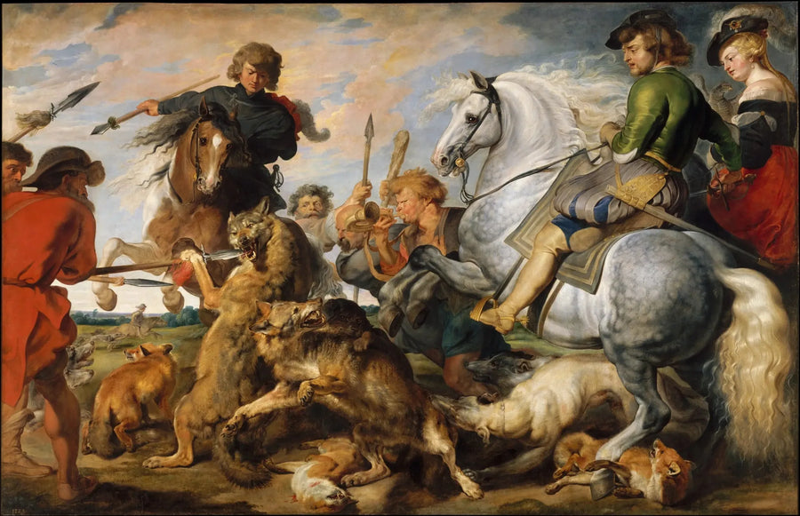 De jacht op de wolf en de vos - Peter Paul Rubens