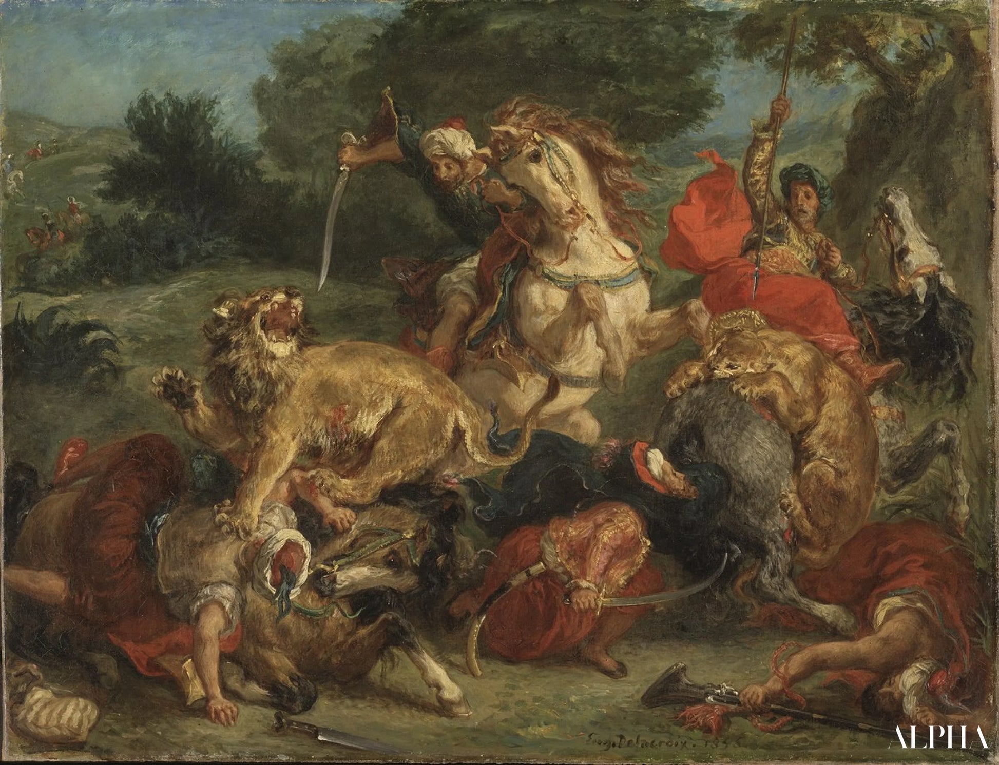 De jacht op leeuwen - Eugène Delacroix - Reproducties van schilderijen en hoogwaardige schilderijen