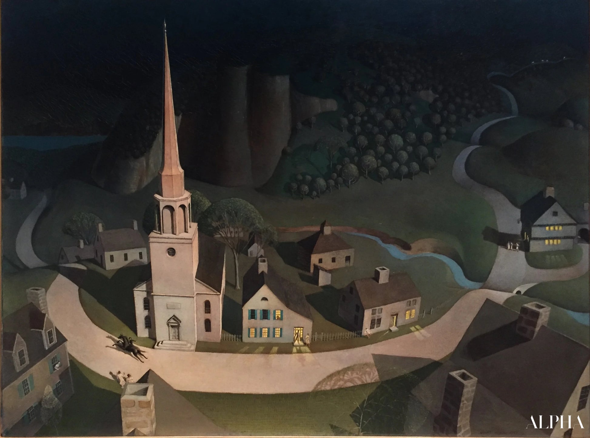 De middernachtelijke rit van Paul Revere - Grant Wood - Reproducties van schilderijen en hoogwaardige schilderijen