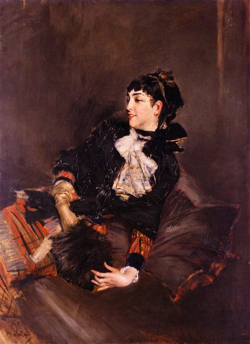 De gravin Gabrielle de Rasty op een bank - Giovanni Boldini