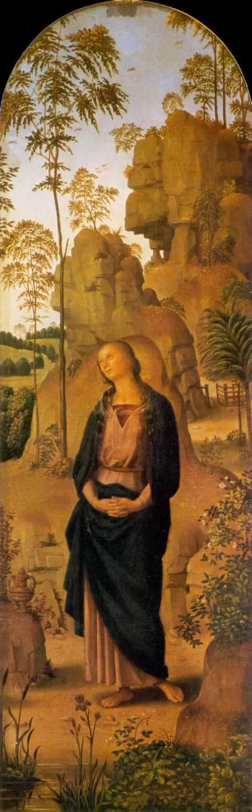 De Kruisiging met de Maagd, Sint Jan, Sint Jérôme en Sint Maria Magdalena [rechter paneel] - Pietro Perugino