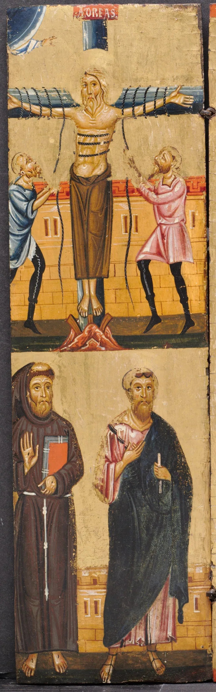 De Kruisiging van Sint-André, met Sint-Franciscus en Sint-Paulus eronder - Berlinghiero Berlinghieri