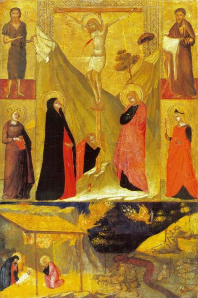 De Kruisiging, de Geboorte en de Heiligen - Ambrogio Lorenzetti