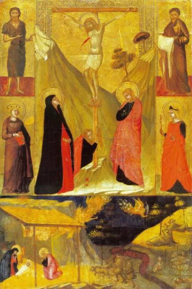 De Kruisiging, de Geboorte en de Heiligen - Ambrogio Lorenzetti