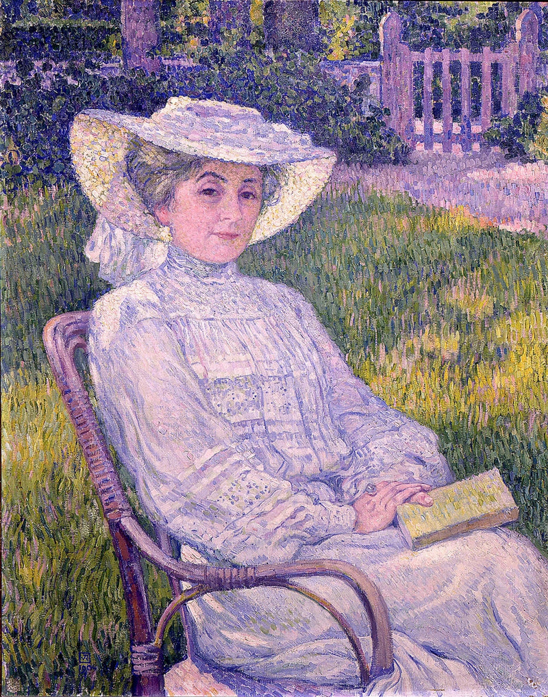 De dame in het wit die leest in de tuin, in Mortgat - Théo van Rysselberghe