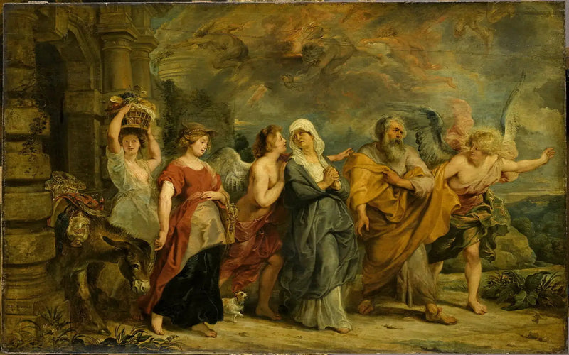 De familie van Lot verlaat Sodom - Peter Paul Rubens