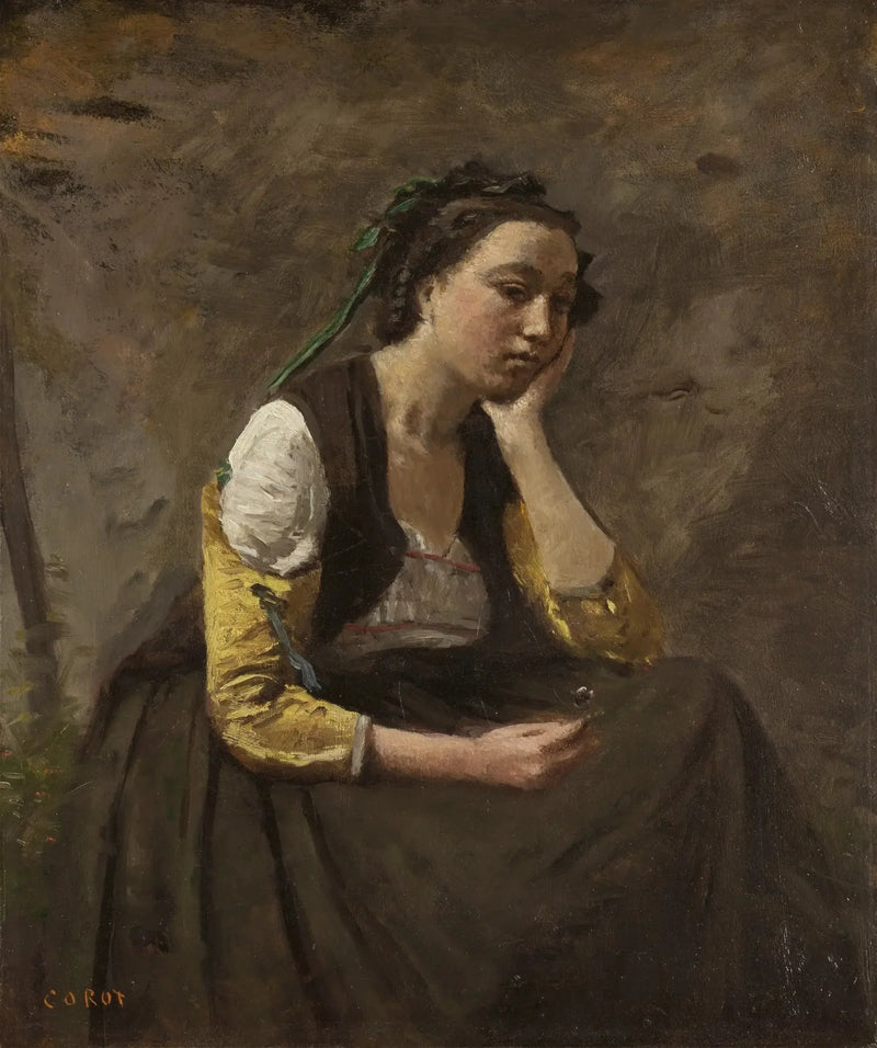 De vrouw met het denken - Jean-Baptiste Camille Corot