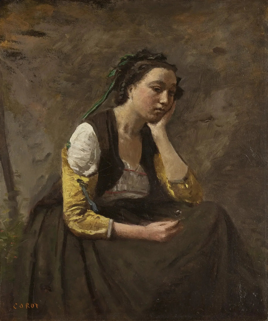 De vrouw met het denken - Jean-Baptiste Camille Corot