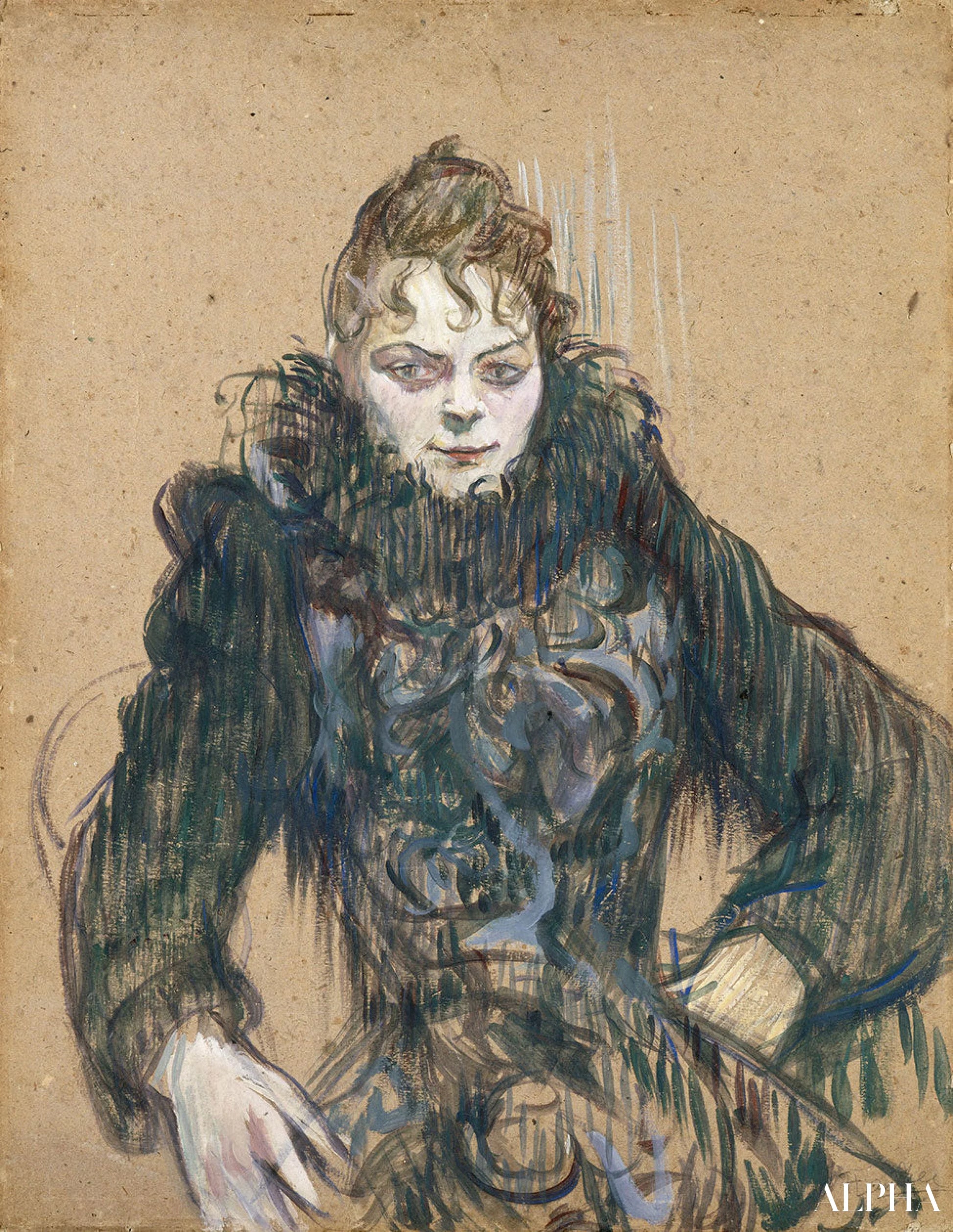 De vrouw met de zwarte boa - Toulouse Lautrec - Reproducties van schilderijen en hoogwaardige schilderijen