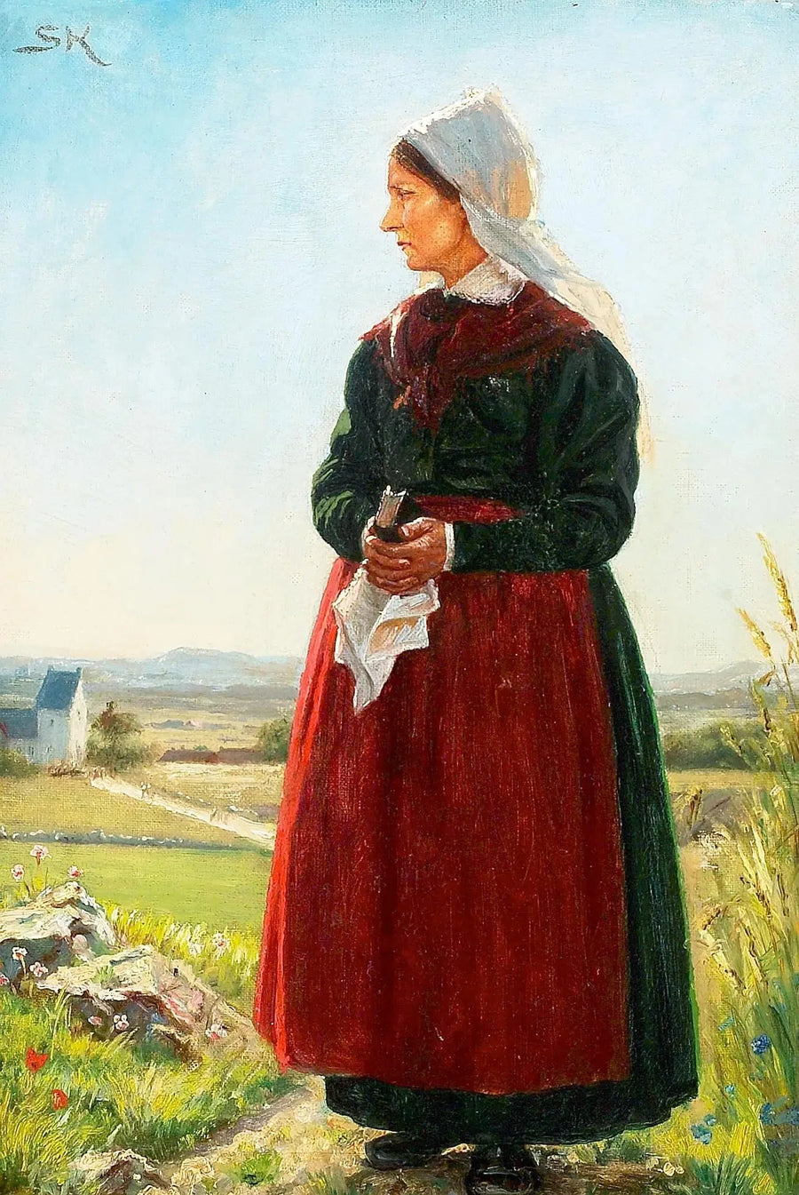 De vrouw van een visser gekleed voor de kerk. Arildsleje, Zweden. - Peder Severin Krøyer
