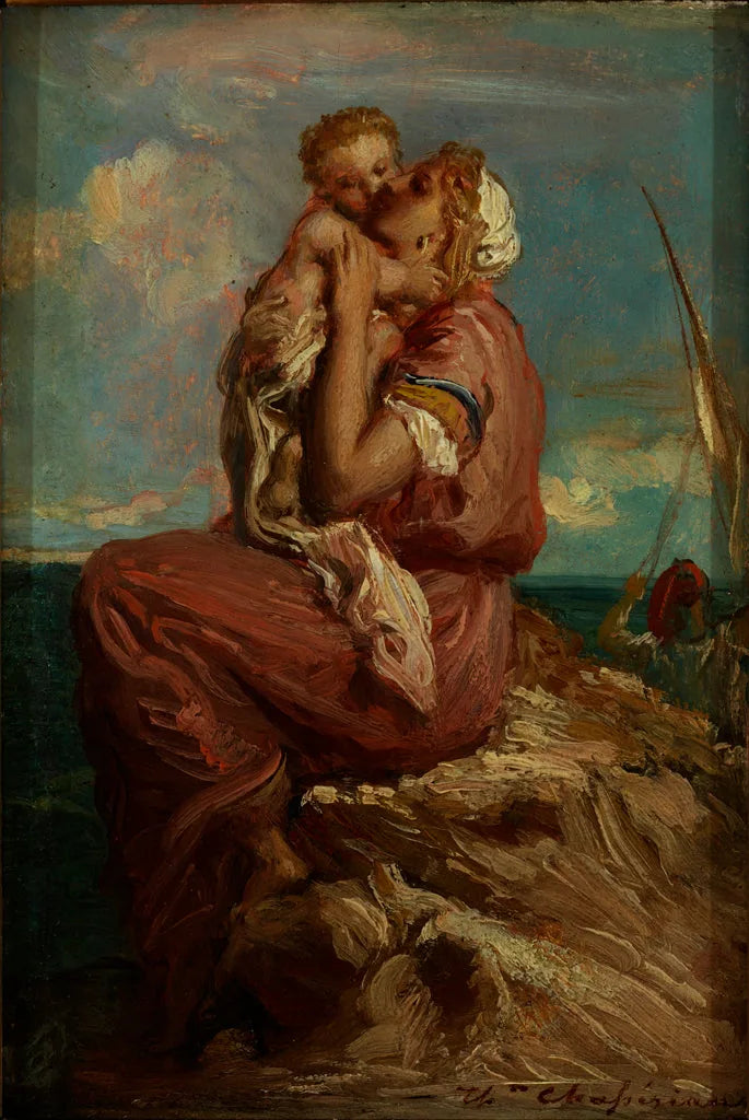 De vrouw van de visser van Mola di Gaeta die haar kind kust - Théodore Chassériau
