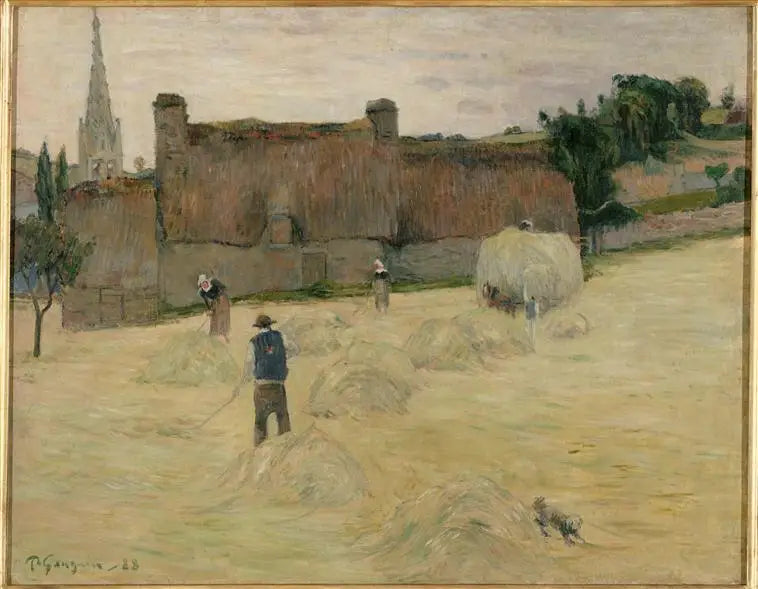 De Hooibouw in Bretagne (voorzijde) ; Boeket bloemen voor een open raam met uitzicht op de zee (achterzijde) - Paul Gauguin
