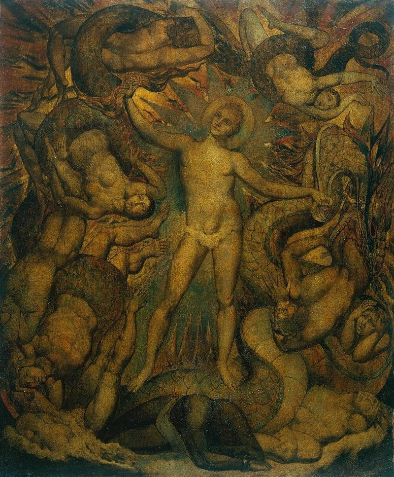 De spirituele vorm van Nelson die Leviathan leidt - William Blake