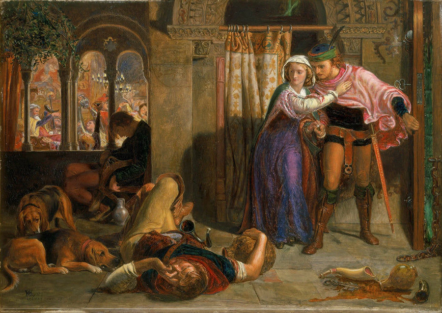De vlucht van Madeline en Porphyro tijdens de dronkenschap die de festiviteiten begeleidt (De avond voor Sint-Agnies) - William Holman Hunt