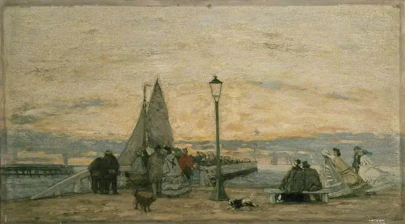 De Jetée van Trouville: Zonsondergang - Eugène Boudin