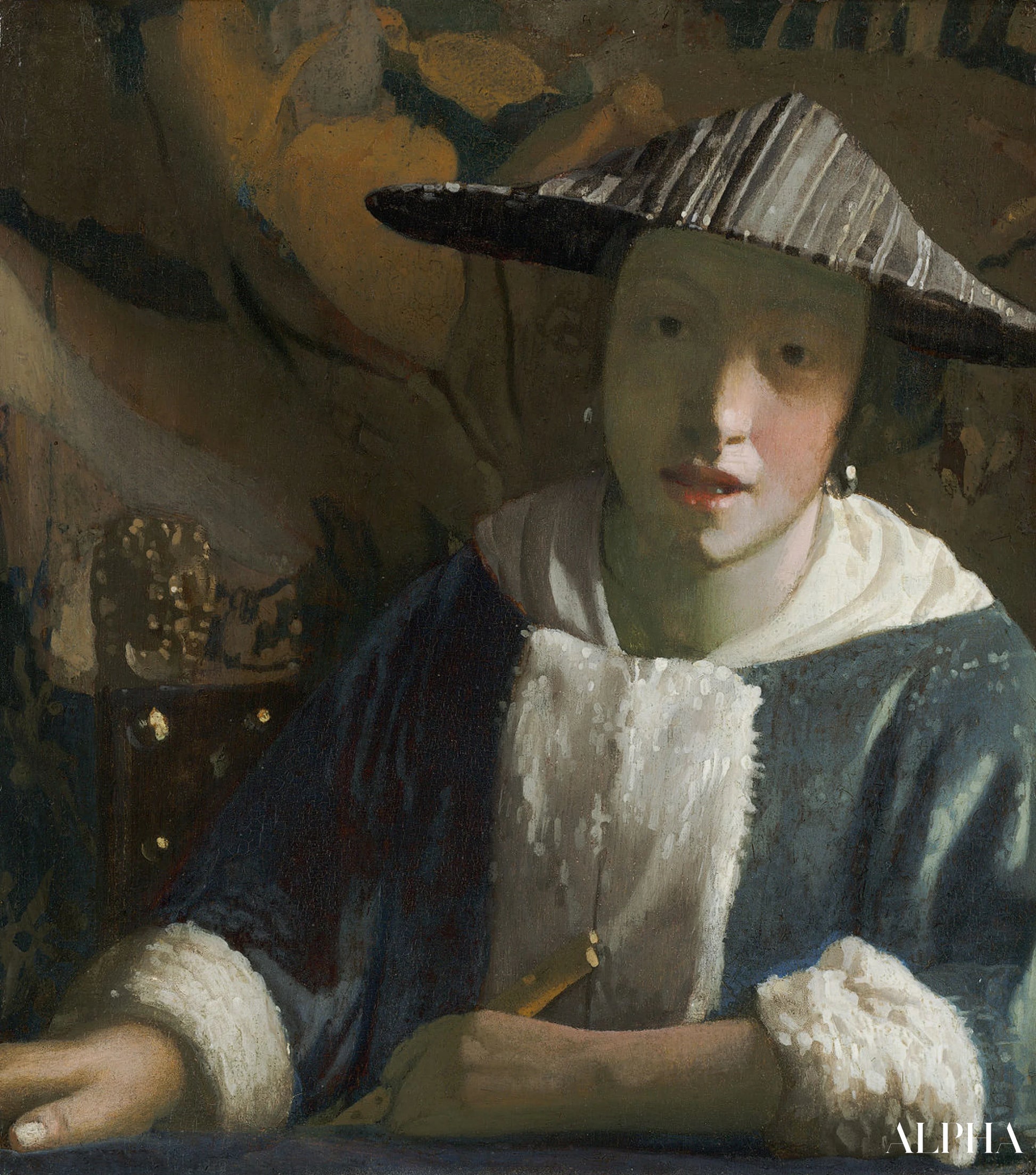 De Jonge Vrouw met de Fluit - Johannes Vermeer - Reproducties van schilderijen en hoogwaardige schilderijen
