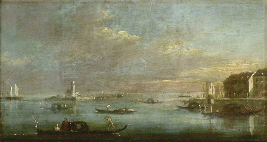 De lagune van Venetië bij zonsondergang - Francesco Guardi