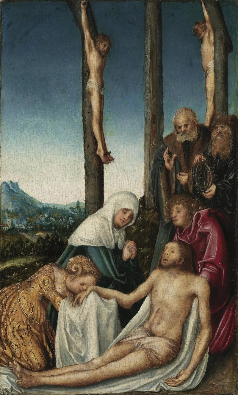 De Lamentatie met de twee gekruisigde bandieten - Lucas Cranach de Oudere