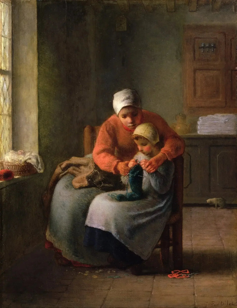 Het brei-lesje - Jean-François Millet