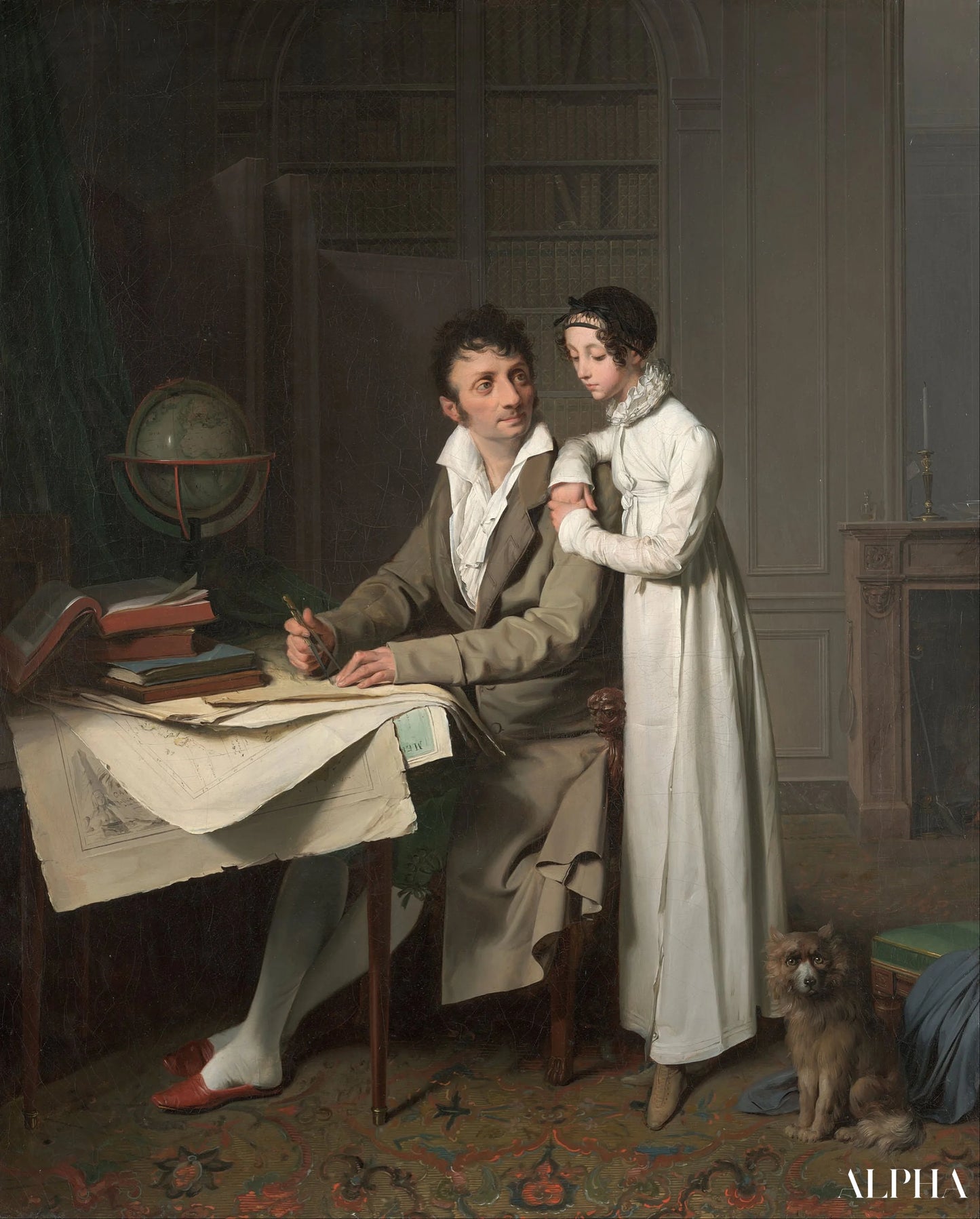 De les geografie (Portret van de heer Gaudry en zijn dochter) - Louis Boilly - Reproducties van schilderijen en hoogwaardige schilderkunst
