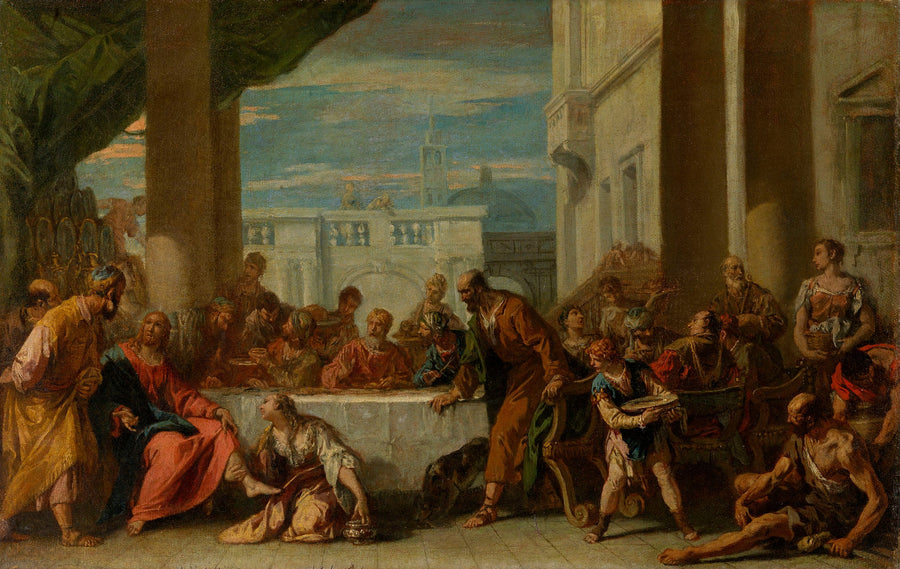 De Madeleine die de voeten van Christus zalft. - Sebastiano Ricci