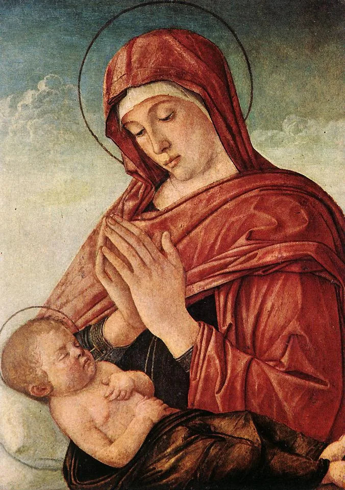 De Madonna die de slapende Jezus-kind aanbidt - Giovanni Bellini