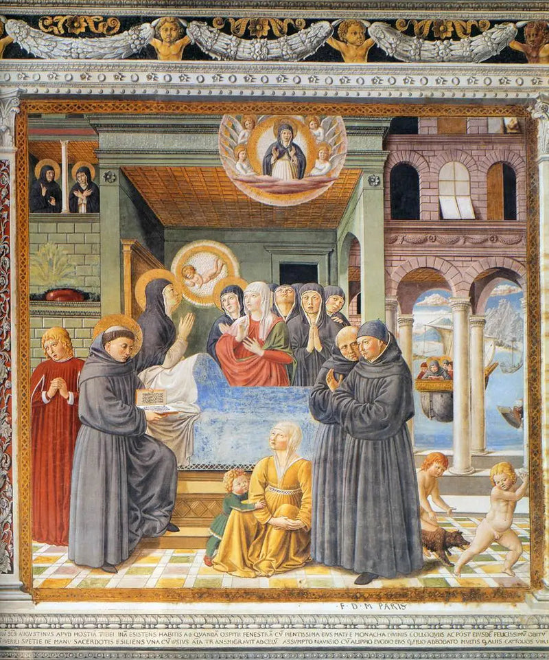 De Dood van heilige Monica (scène 13, zuidmuur) - Benozzo Gozzoli