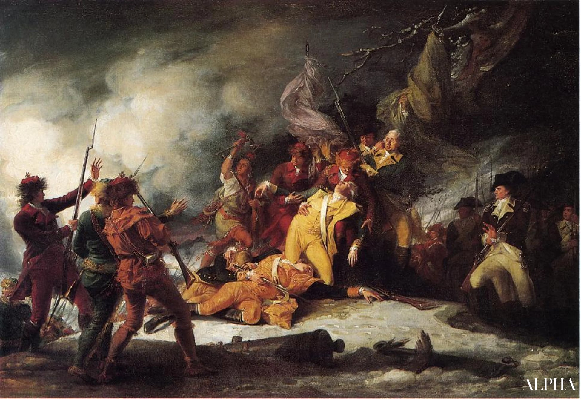 De dood van generaal Montgomery tijdens de aanval op Québec - John Trumbull - Reproducties van hoogwaardige schilderijen en kunstwerken