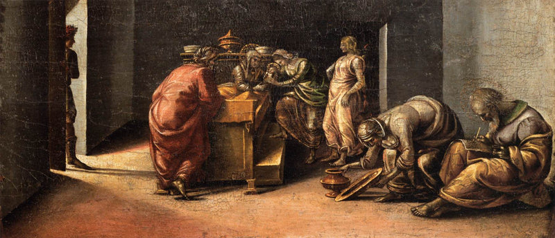 De Geboorte van Sint-Jan de Doper en de toewijzing van zijn naam - Luca Signorelli