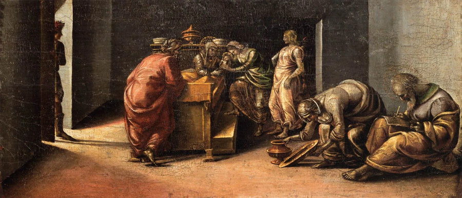 De Geboorte van Sint-Jan de Doper en de toewijzing van zijn naam - Luca Signorelli