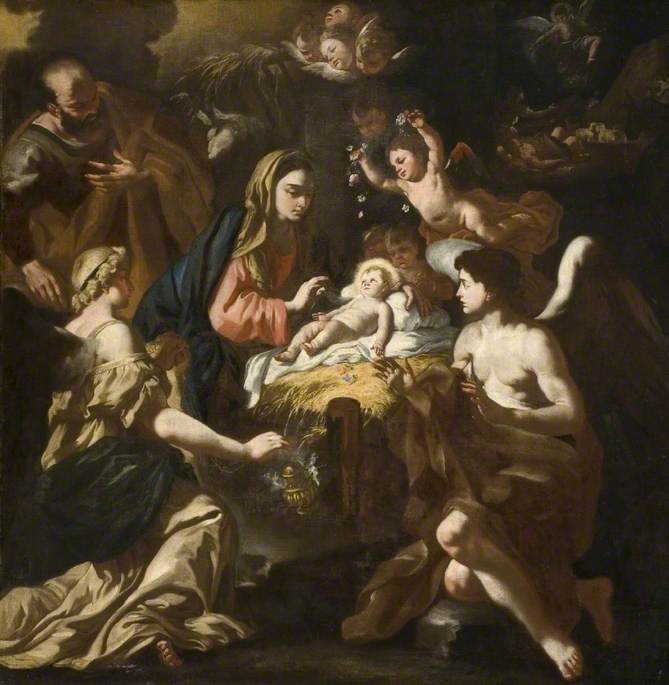 De Geboorte met aanbiddende engelen - Francesco Solimena