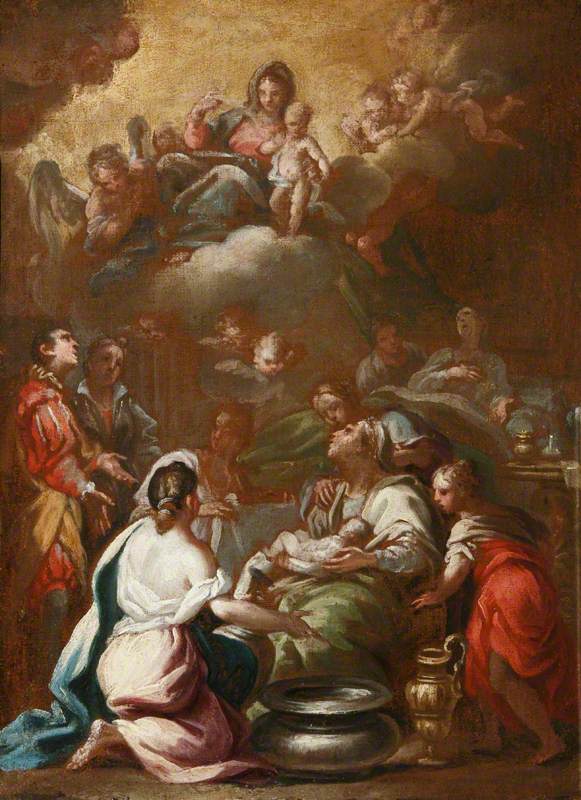 De Geboorte van de Maagd met de Maagd en het Kind in glorie - Luca Giordano